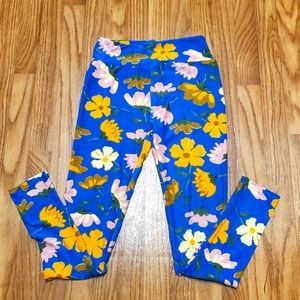 LULAROE BLUE FLORAL LEGGINGS  - ONE SIZE FITS ALL
